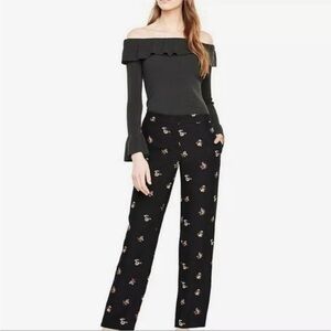 Ann Taylor The Fluid Straight Leg Floral Pants Elastic Waist Trousers Large Tall